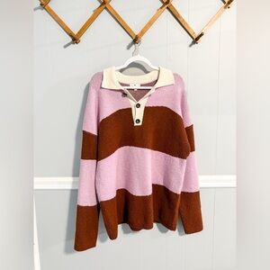 BP Collared Stripe Quarter Button Knit Sweater